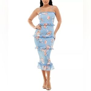 Bebe S Floral Tiered Smocked Midi Dress